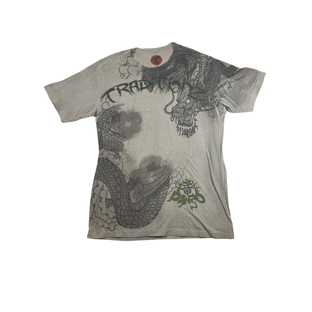 Roar Tradition Mens Large Grey Dragon Graphic T-Shirt Made in USA Streetwear Tee